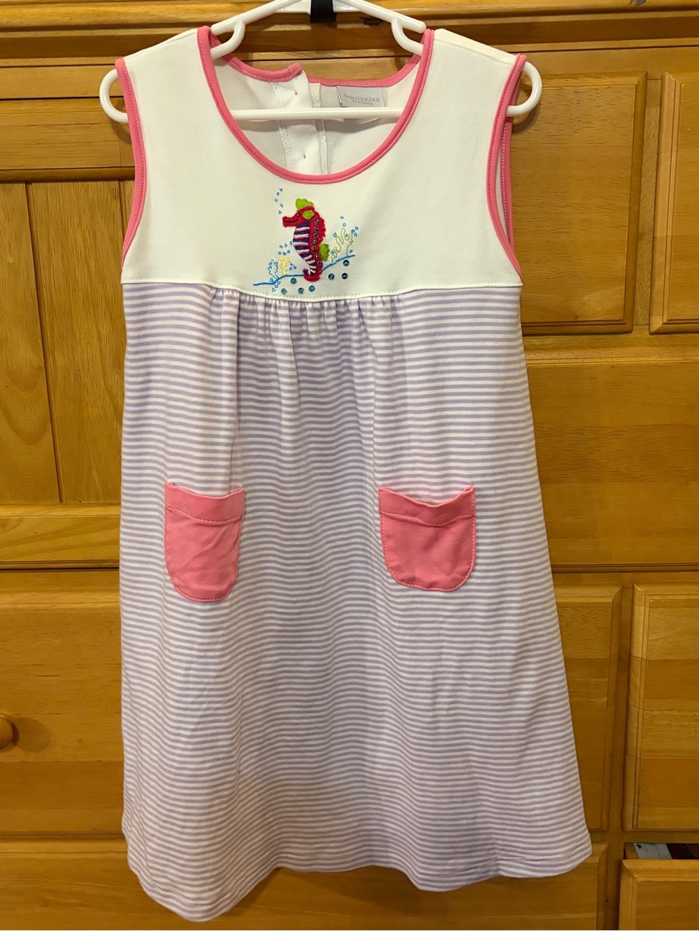 Squiggles by Charlie Girls' Pink & Purple Dress w/Seahorse Appliqué Size 6X/7